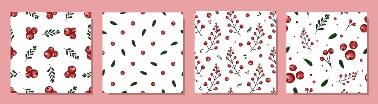 Set of patterns with berries. Interesting berry pattern set. Pink and cherry colors.
