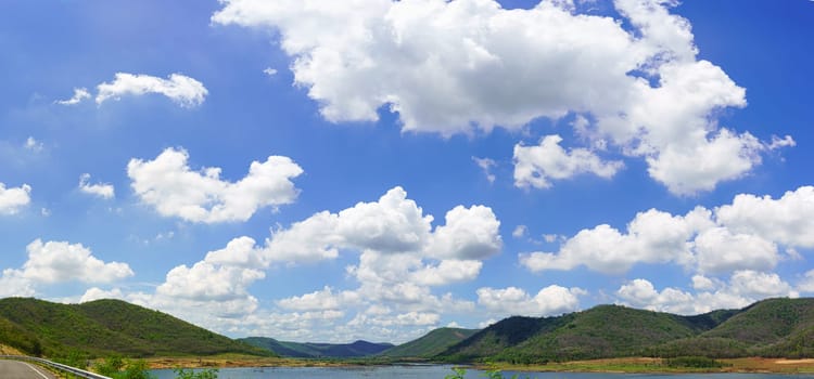 Panorama fluffy clouds in the blue sky, Panoramic fluffy clouds against blue sky