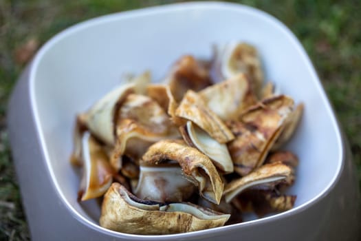 Grilled pork ears in a restaurant with a dog menu