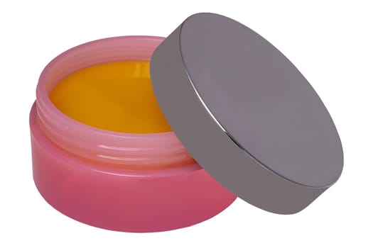 Cosmetic labels. Closeup of an cosmetic jar of concealer cream, makeup foundation, moisturising cream for the face or an other beauty or make-up product isolated on a white background.
