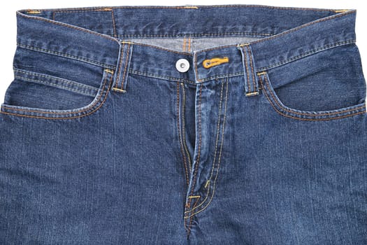 Jeans pants front with pockets and fly, jeans background, denim pattern