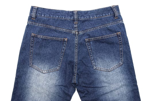 Jeans pants back with pockets, isolated on white background