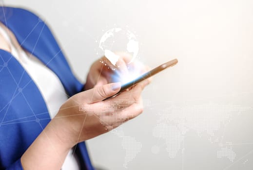 Technology network and online banking and internet banking and networking people concept, Business women with smartphone mobile on blurred background