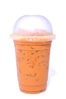 Tea thai, Ice tea milk or Ice milk tea, Sweet drink with whipped cream on white background