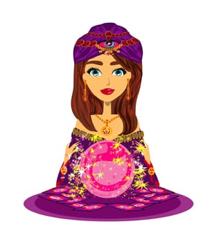 fortune teller woman reading future on magical crystal ball