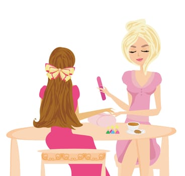 elegant girl doing manicure in beauty salon