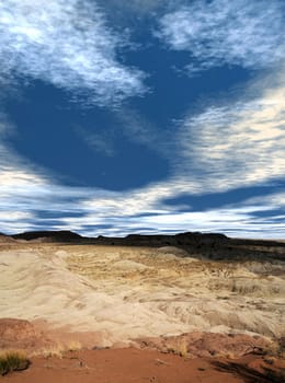Scenic landscape of the ancient petrified forest in Arizona