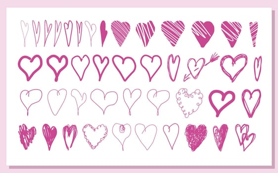 Hearts big collection. Hand-drawn hearts. Clipart for valentine's day. Vector illustration isolated on a white background.