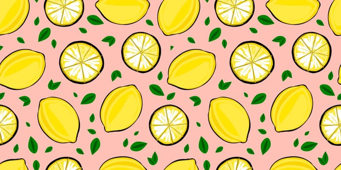 JUICE PATTERN WITH FRUIT. Bright pattern for fabrics and textiles. Trendy trendy lemon.