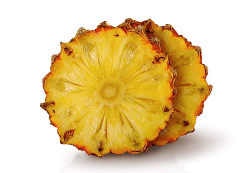 Two slices of pineapple each other isolated on white background