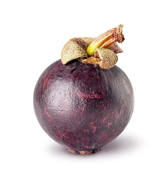 Single ripe mangosteen isolated on a white background
