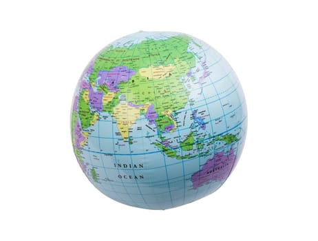 Inflated plastic earth toy showing Asia