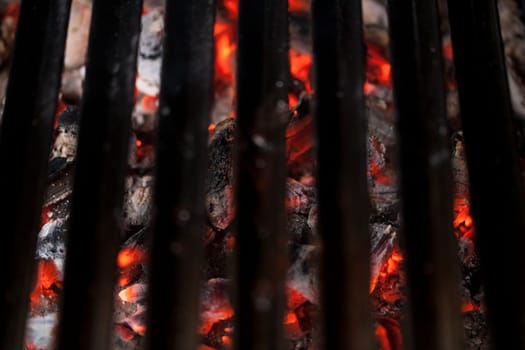 Flaming hot cooking grates- selective focus