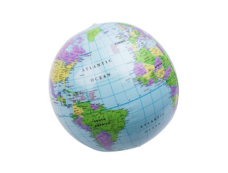 Inflated plastic earth toy showing North America