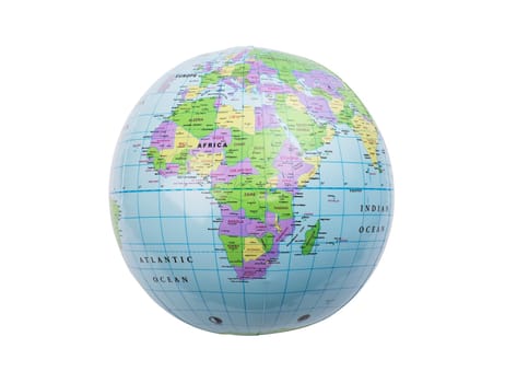 Inflated plastic earth toy showing Africa