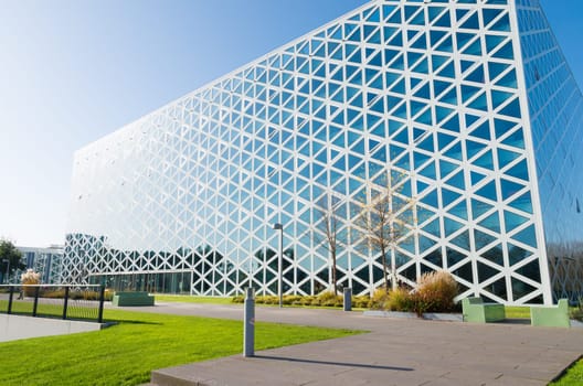 exterior of a modern school building in zwolle, netherlands. In 2011, the X-building was chosen as Building of the Year in the eastern Netherlands.