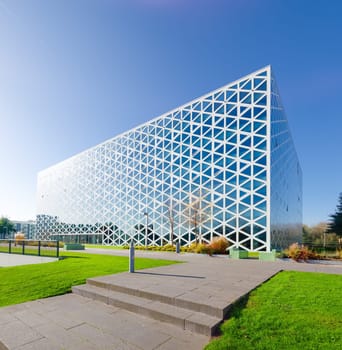 exterior of a modern school building in zwolle, netherlands. In 2011, the X-building was chosen as Building of the Year in the eastern Netherlands.