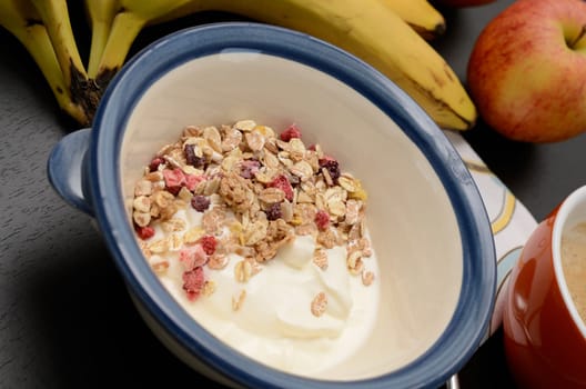 Healthy breakfast with fruits and muesli