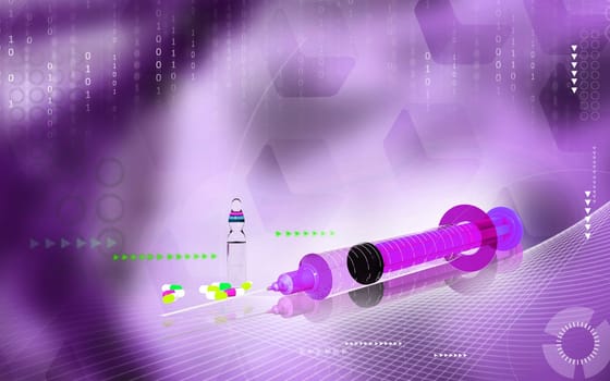 Digital illustration of syringe in colour background