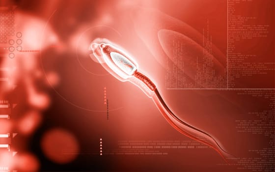 Digital illustration of sperm in colour background
