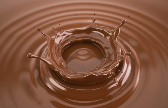 Liquid chocolate crown splash with ripples. Bird eye view.