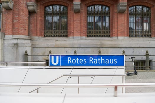 Stairs to the new subway station Rotes Rathaus in downtown Berlin in Germany