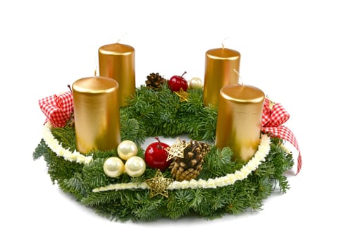 Advent wreath with golden candles