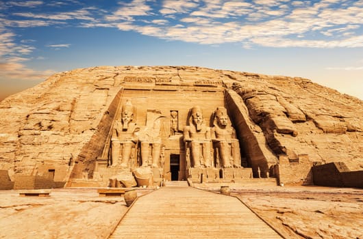 The Great Temple at Abu Simbel at sunset, Egypt.