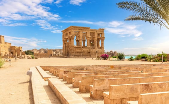 Trajan's Kiosk and ruins of Philae Temple, Aswan, Egypt.