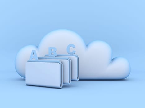 Cloud concept sorting folders 3D rendering illustration isolated on blue background