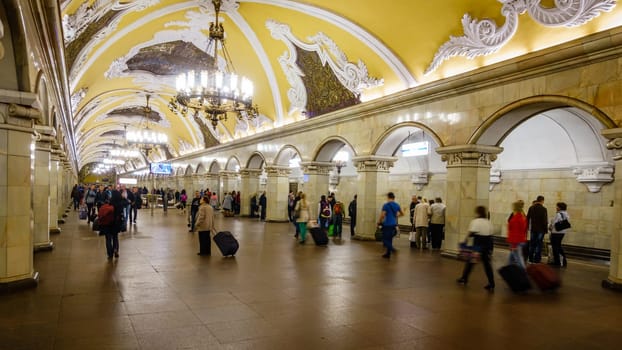 Moscow, Russia, September 10, 2016: Interior of one of the metro (subway) stations in Moscow, Russia