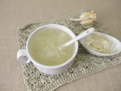 A cup of tea made from garlic peel