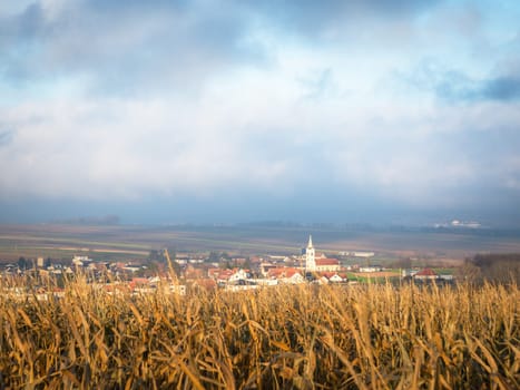 Autumn landscape with village in Burgenland