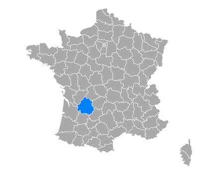 Map of Dordogne in France