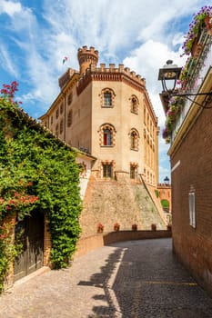Barolo, Italy - Circa August 2021: Barolo castle. The Barolo village is Unesco site.