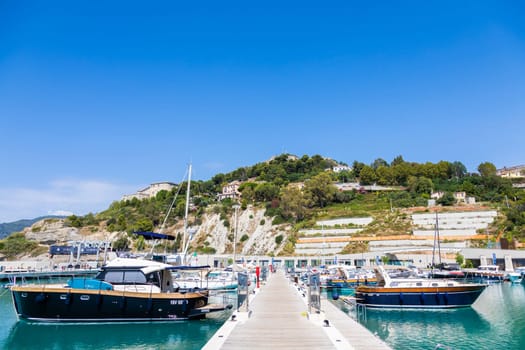 Ventimiglia, Italy - Circa August 2021: Cala del Forte is an exquisite, brand new, state-of-the-art marina located in Ventimiglia, Italy, only 15 minutes from the Principality of Monaco