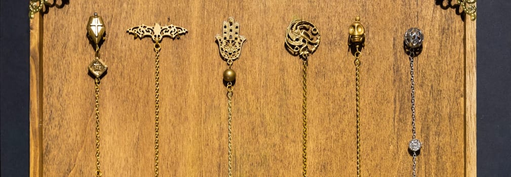 Esoteric magic pendulum collection. Vintage symbol of esoterism, withcraft and fortune-telling