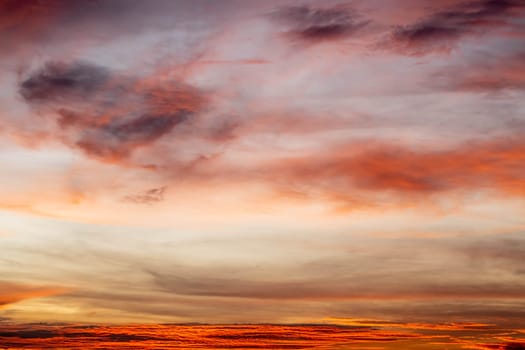 Sunset Orange color cloudy Sky Background In The Evening time.