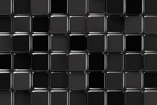 Abstract geometric background with glossy black glass cubes of various height.