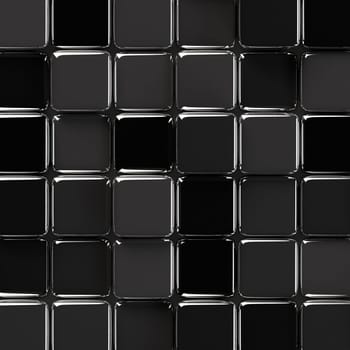 Abstract geometric background with glossy black glass cubes of various height.