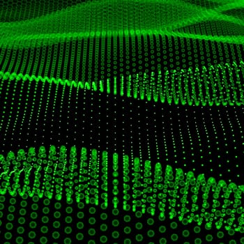 Abstract bokeh dots waves. Green on black.