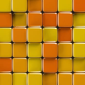 Abstract geometric background with glossy orange glass cubes of various height.