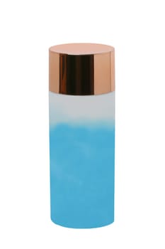 Cosmetics labels isolated. Close-up of a light blue tube cosmetic cream with a skin care product for face or other products with a empty label isolated on a white background. Macro.
