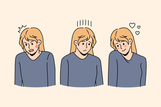 Young woman show different facial emotions