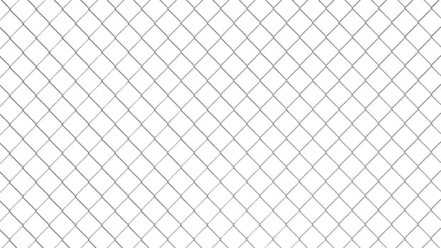 Chain link fence pattern. Industrial style wallpaper. Realistic geometric texture. Graphic design element for corporate identity, web sites, catalog. Steel wire wall isolated on white. 3D illustration