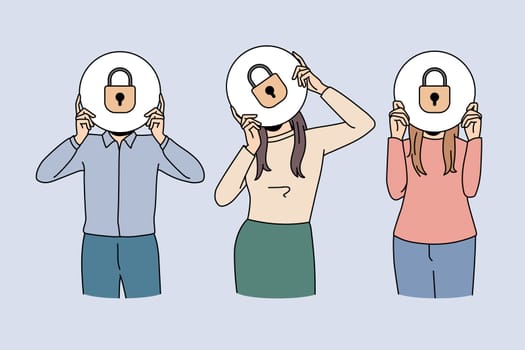 Diverse people hold papers with locks painted