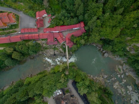 Aerial Photo Above River in the Forest of Mountines Karpatian