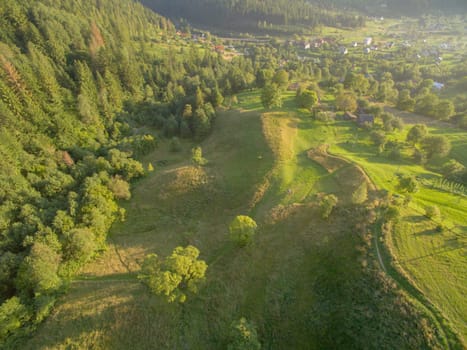 Aerial View of Great Green Ridge. Wooded Mountain Landscape