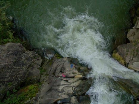 Aerial Photo Above River in the Forest of Mountines Karpatian