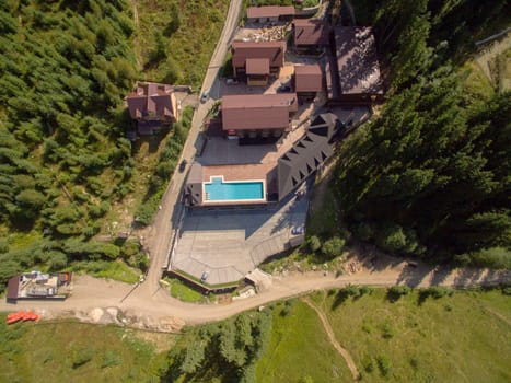 Aerial Photo Above River in the Forest of Mountines Karpatian
